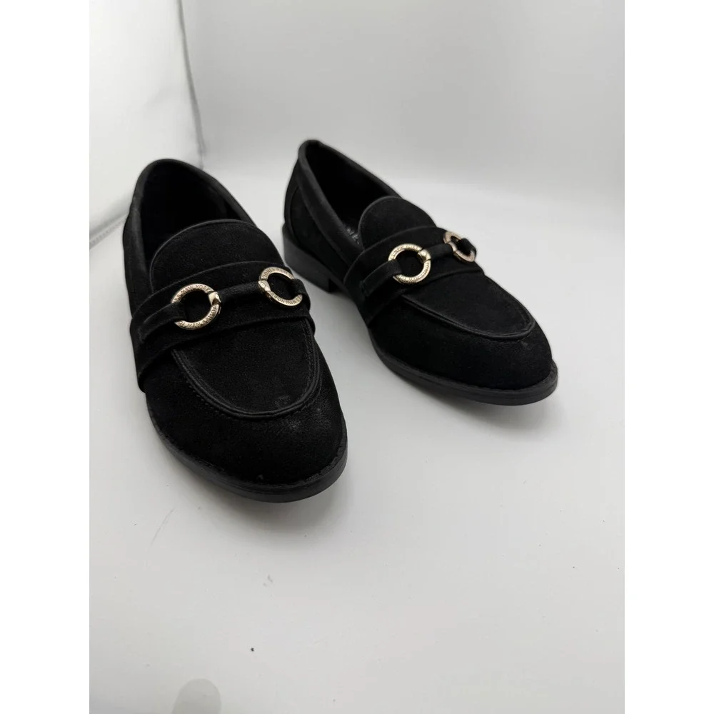 Jones‎ New York Coral Black Faux Suede Bit Loafers Gold Hardware Womens Size 7